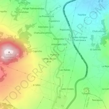Huinixcoの地形図、標高、地勢