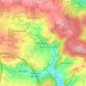 Nierendorfの地形図、標高、地勢
