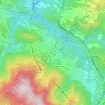Broniaの地形図、標高、地勢