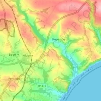 Windyhillの地形図、標高、地勢