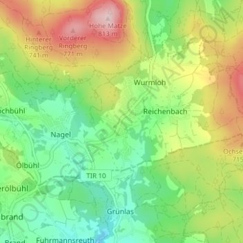 Mühlbühlの地形図、標高、地勢