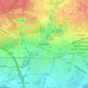 Hautrageの地形図、標高、地勢