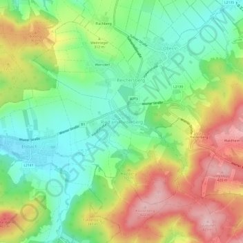 Ried am Riederbergの地形図、標高、地勢