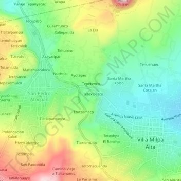 Tlaxalaの地形図、標高、地勢