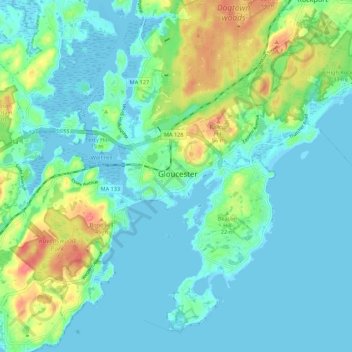 Gloucesterの地形図、標高、地勢