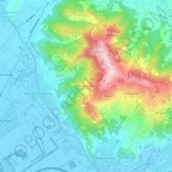 Mommio Castelloの地形図、標高、地勢