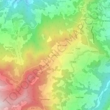 La Vernaの地形図、標高、地勢