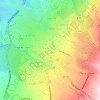 Saint-Gilles-les-Hautsの地形図、標高、地勢