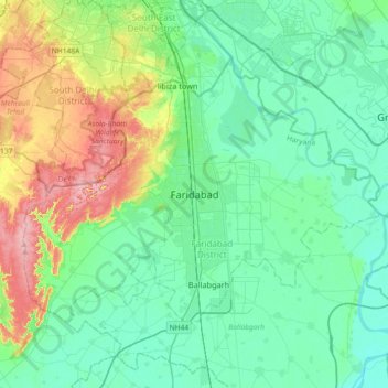 Faridabadの地形図、標高、地勢