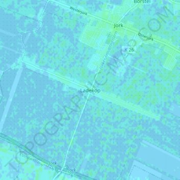 Ladekopの地形図、標高、地勢