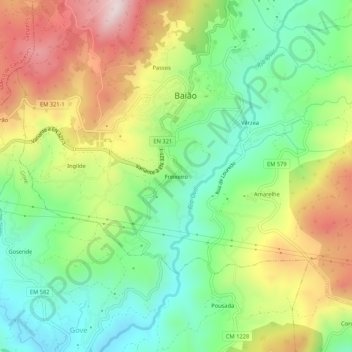 Freixeiroの地形図、標高、地勢