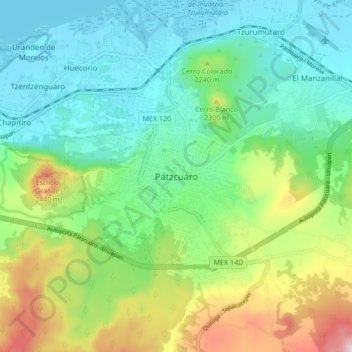 Pátzcuaroの地形図、標高、地勢