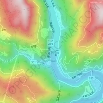 秋葉ダムの地形図、標高、地勢