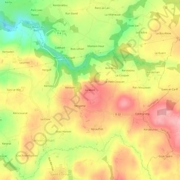Le Montの地形図、標高、地勢