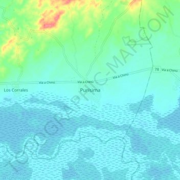 Purísimaの地形図、標高、地勢