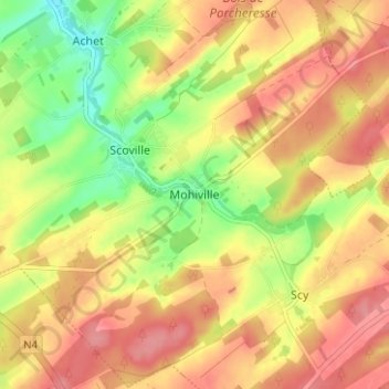 Mohivilleの地形図、標高、地勢