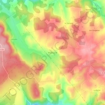 Malassagneの地形図、標高、地勢