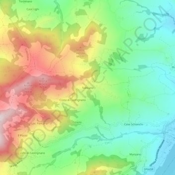 Tabbianoの地形図、標高、地勢