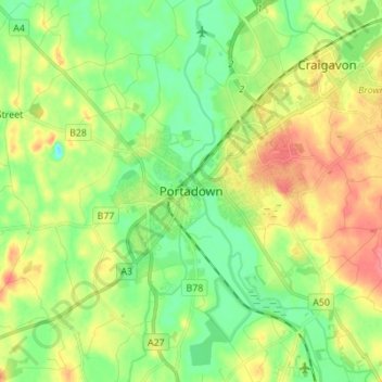 Portadownの地形図、標高、地勢
