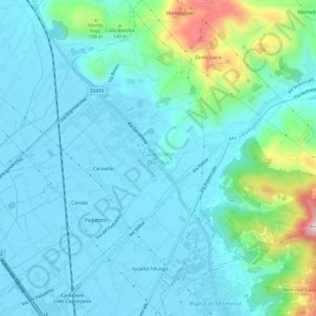 Capezzano Pianoreの地形図、標高、地勢