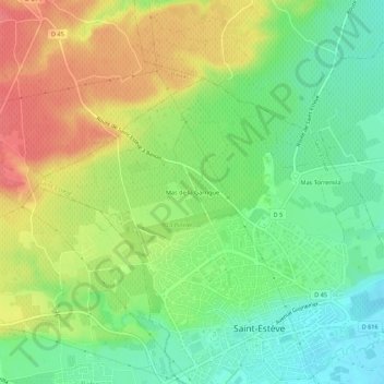 Mas de la Garrigueの地形図、標高、地勢