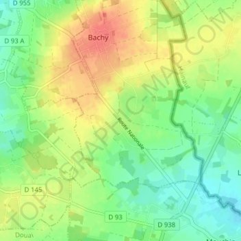 Hôtelの地形図、標高、地勢
