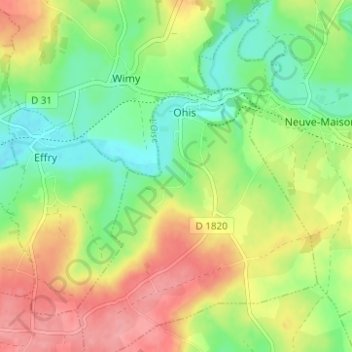 Eclosieauxの地形図、標高、地勢