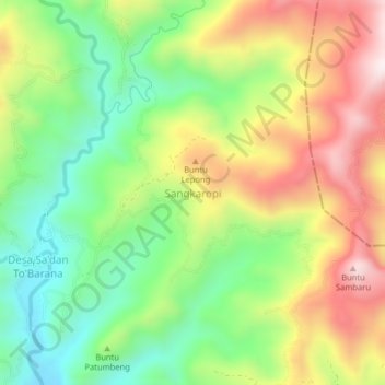 Sangkaropiの地形図、標高、地勢