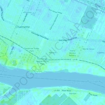 Merauxの地形図、標高、地勢