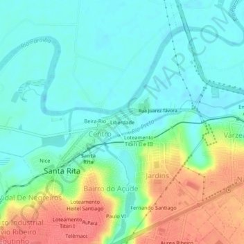 Liberdadeの地形図、標高、地勢