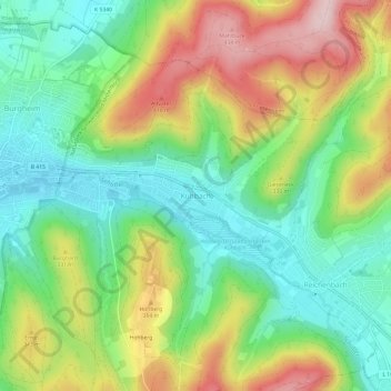 Kuhbachの地形図、標高、地勢