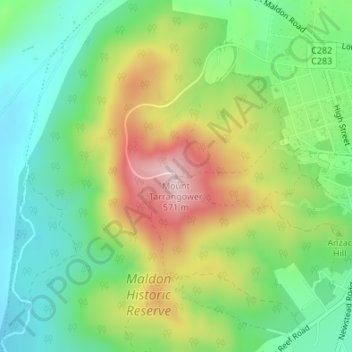 Mount Tarrangowerの地形図、標高、地勢