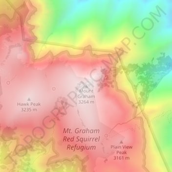 Mount Grahamの地形図、標高、地勢
