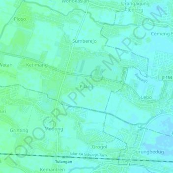 Pilangの地形図、標高、地勢