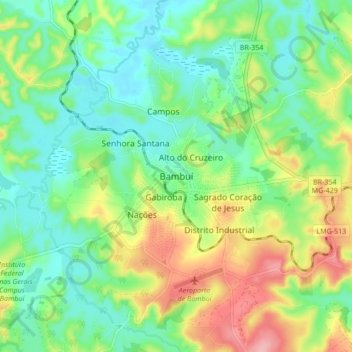 Bambuíの地形図、標高、地勢
