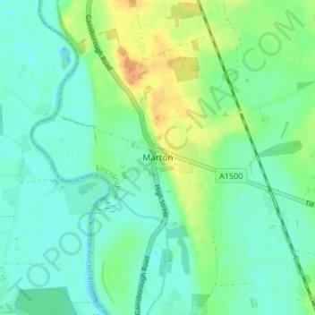 Martonの地形図、標高、地勢