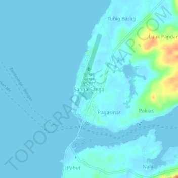 Sanga-Sangaの地形図、標高、地勢