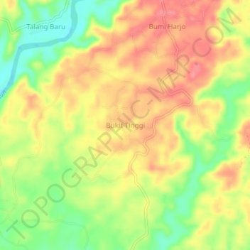 Bukit Tinggiの地形図、標高、地勢