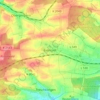Babstadtの地形図、標高、地勢