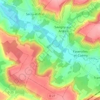 Prinの地形図、標高、地勢