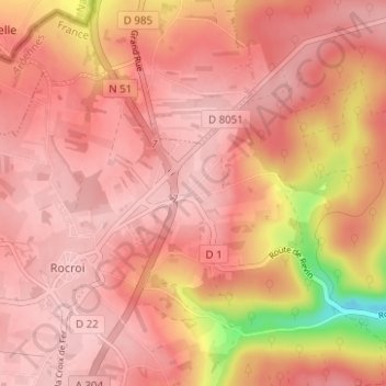 Hiraumontの地形図、標高、地勢