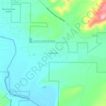 Clear Creekの地形図、標高、地勢