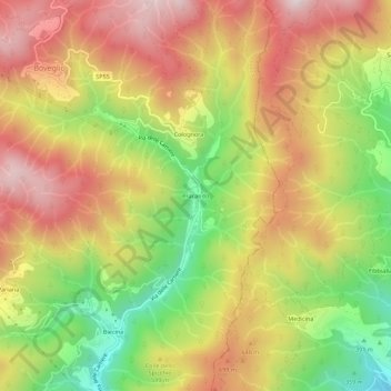 Pracandoの地形図、標高、地勢