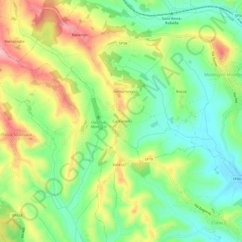 Carboneriの地形図、標高、地勢