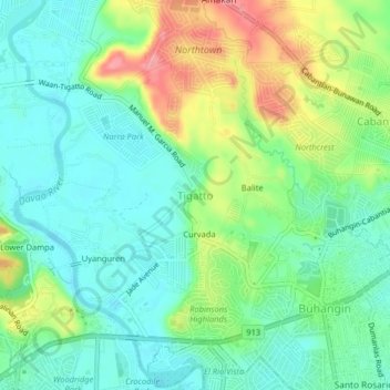 Tigattoの地形図、標高、地勢