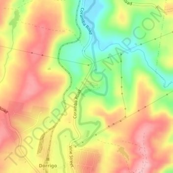 Dangar Fallsの地形図、標高、地勢