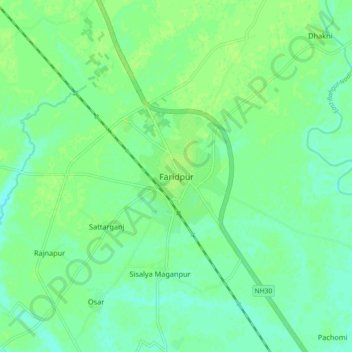 Faridpurの地形図、標高、地勢