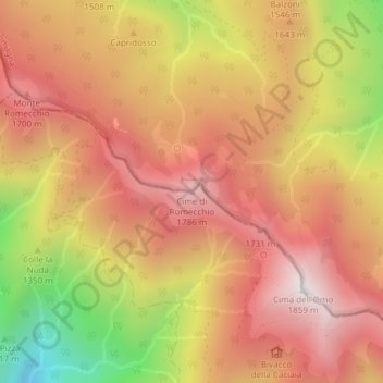 Cime di Romecchioの地形図、標高、地勢