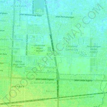 Kenanganの地形図、標高、地勢