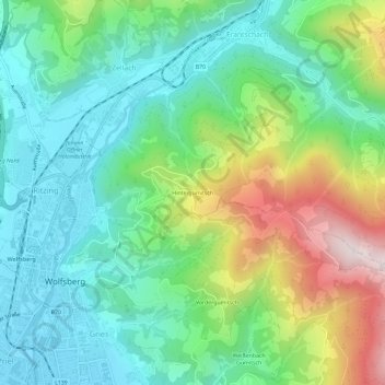Hintergumitschの地形図、標高、地勢